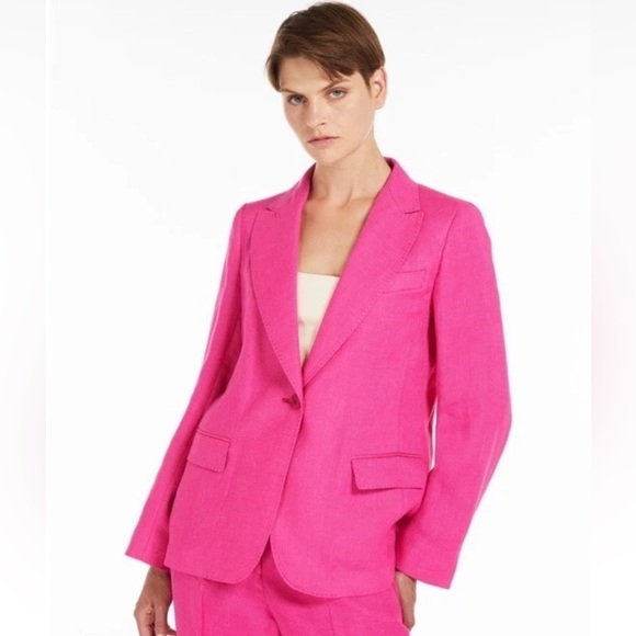WEEKEND MAX MARA Nalut Linen Canvas Single Breast Blazer Size 16 Fuchsia $575 - Picture 3 of 16